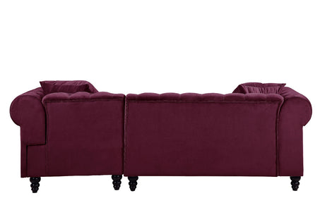 Adnelis Sectional Sofa W/2 Pillows 57315 Red Velvet | Acme - 57315 - Home Elegance USA - 5