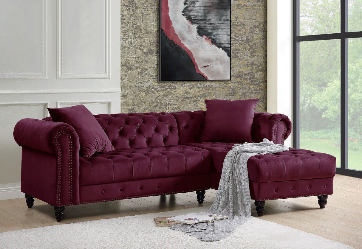 Adnelis Sectional Sofa W/2 Pillows 57315 Red Velvet | Acme - 57315 - Home Elegance USA - 1