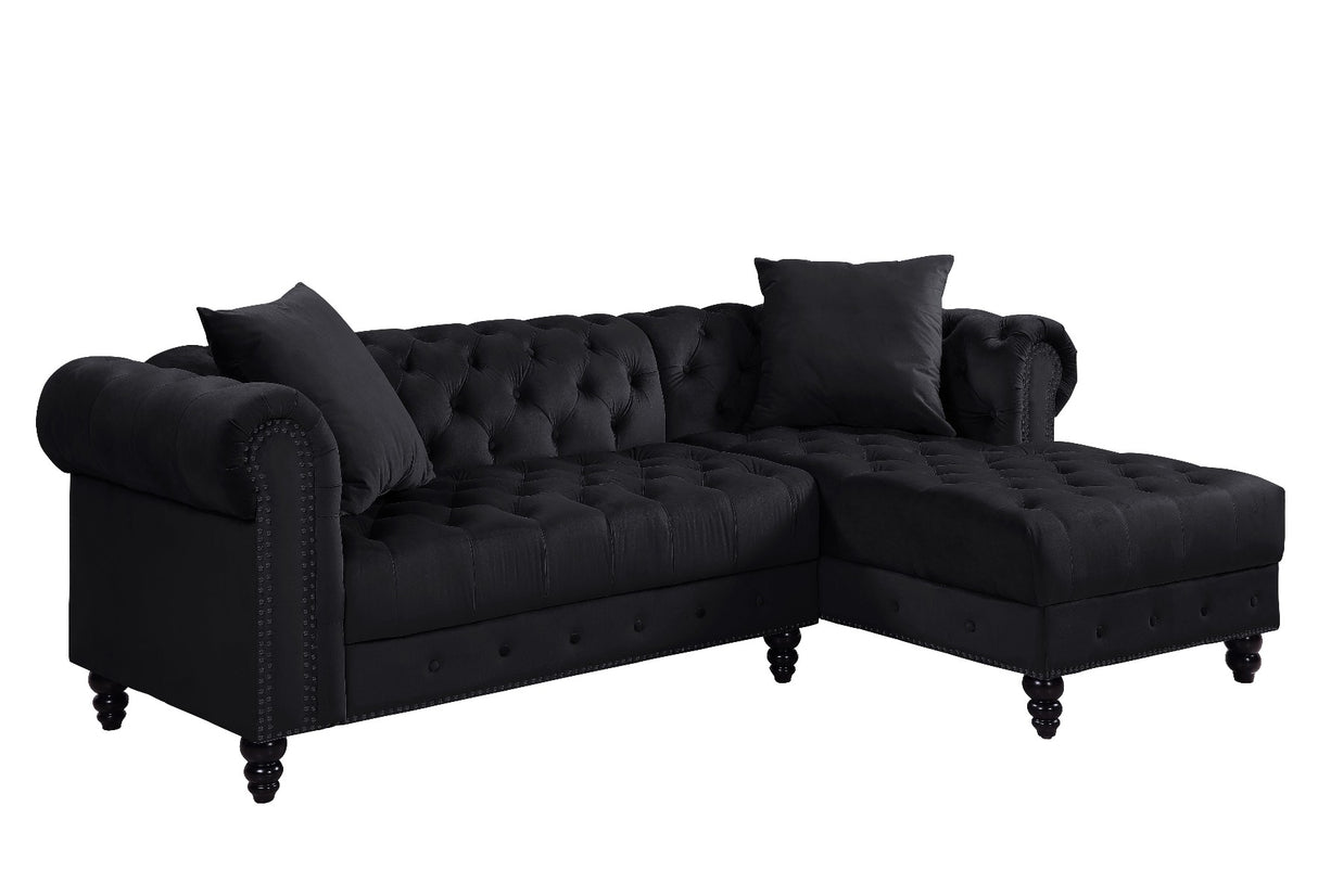 Acme - Adnelis Sectional Sofa W/2 Pillows 57320 Black Velvet