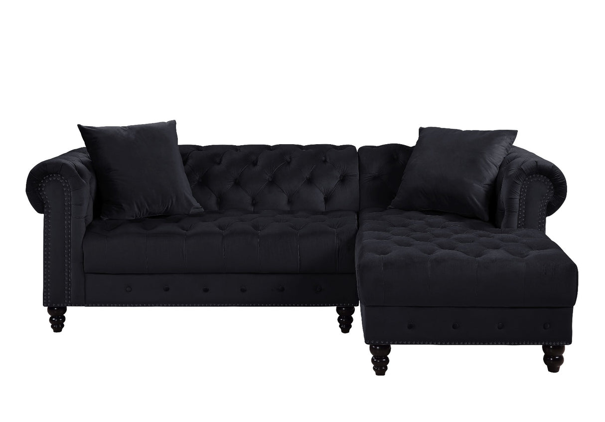 Acme - Adnelis Sectional Sofa W/2 Pillows 57320 Black Velvet