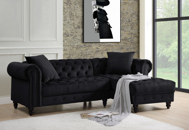 Adnelis Sectional Sofa W/2 Pillows 57320 Black Velvet | Acme | Home Elegance USA