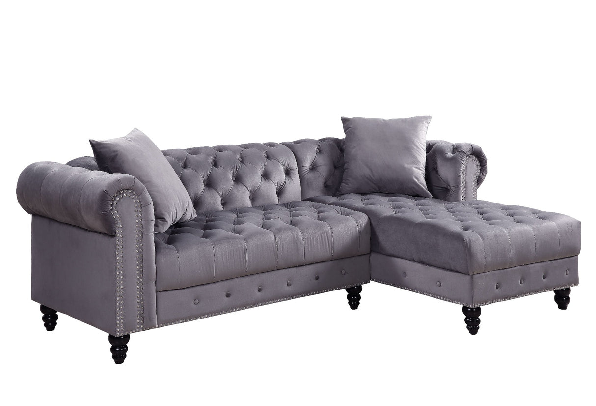 Acme - Adnelis Sectional Sofa W/2 Pillows 57325 Gray Velvet