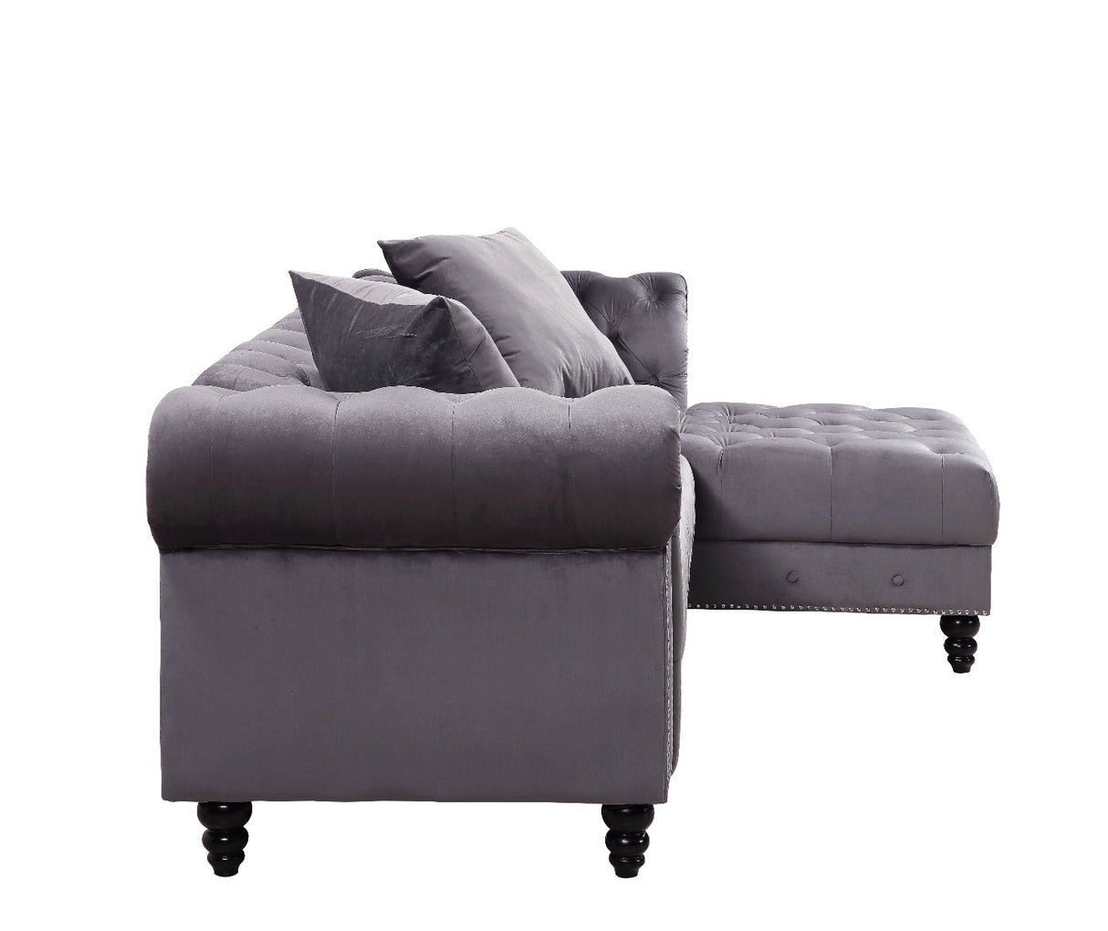 Acme - Adnelis Sectional Sofa W/2 Pillows 57325 Gray Velvet