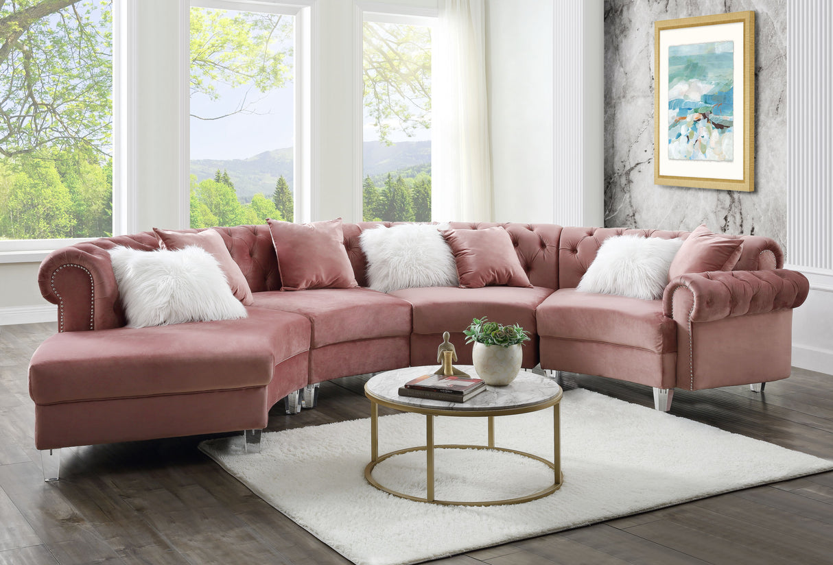 Acme - Ninagold Sectional Sofa W/7 Pillows 57360 Pink Velvet