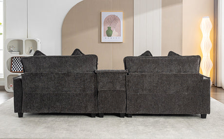 Modern Chenille Upholstered Sectional Sofa with Ottomans, USB Ports, Cup Holders, and Storage in Grey - sold by Home Elegance USA