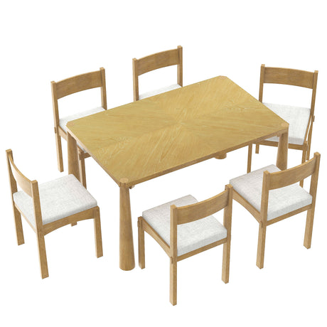 TREXM 7-Piece Retro Dining Table Set for 6, Wood Dining Table Set for 6 with Upholstered Chairs for kitchen & Dining Room (Natural Wood Wash) - sold by Home Elegance USA