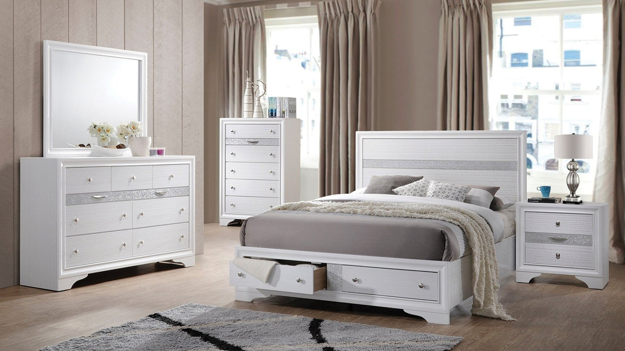 Traditional Style Full 5pc Storage Bedroom Set made with Wood in White