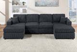 Modern Design Sectional Set 3pc Armless Loveseat Two Matching Pillow Right Arm And Left Arm Chaise Black Finish Primary Living Room