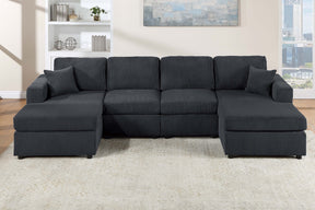 Modern Design Sectional Set 3pc Armless Loveseat Two Matching Pillow Right Arm And Left Arm Chaise Black Finish Primary Living Room - sold by Home Elegance USA