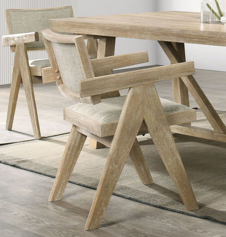 Contemporary Oak Veneer 7pc Dining Set Upholstered Polyester 6x Arm Chairs 1x Table Dining Room - sold by Home Elegance USA