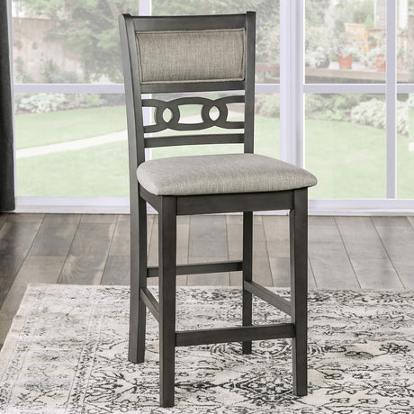 Transitional Style Gray Finish 5pc Counter Height Dining Table Set 1x Table 4x Chairs Round Table Open Shelves Padded Seat And Back - sold by Home Elegance USA