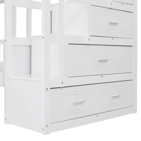 Full Over Twin & Twin Bunk Bed, Wood Triple Bunk Bed with Drawers and Guardrails (White) - sold by Home Elegance USA