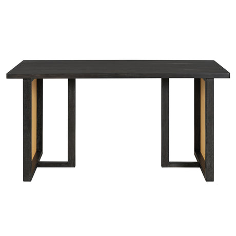 TREXM 7-Piece Farmhouse Dining Table Set for 6 - 59.8' Rectangular Dining Table with Distressed Oak Veneer and 6 Rattan Chairs, Rustic Kitchen Furniture for Dining Room(Espresso) - sold by Home Elegance USA