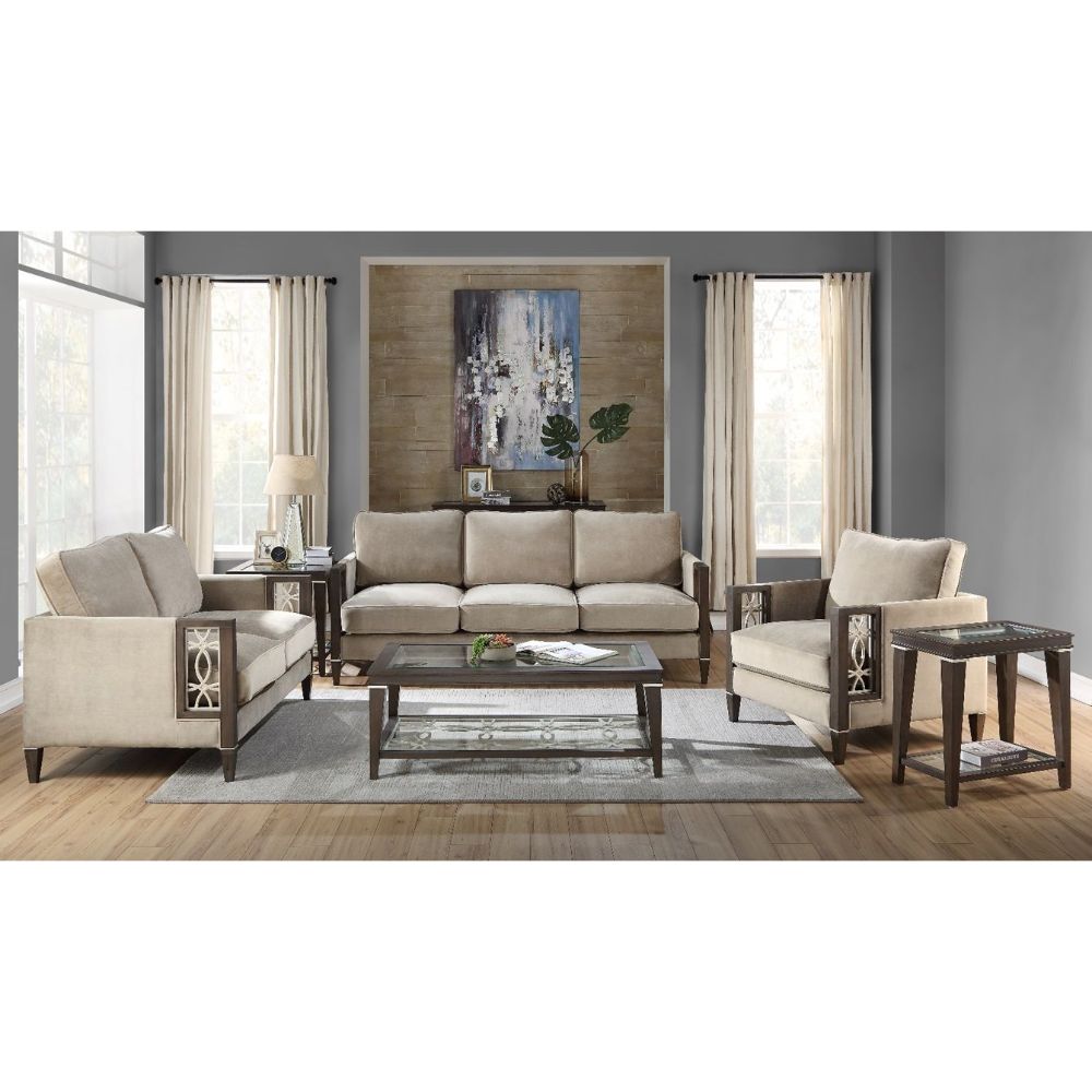 Acme - Peregrine Sofa 57990 Velvet & Walnut Finish