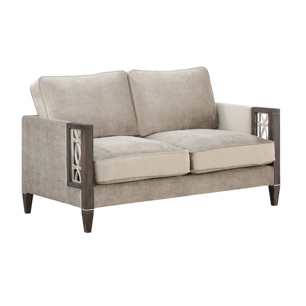 Acme - Peregrine Loveseat 57991 Velvet & Walnut Finish