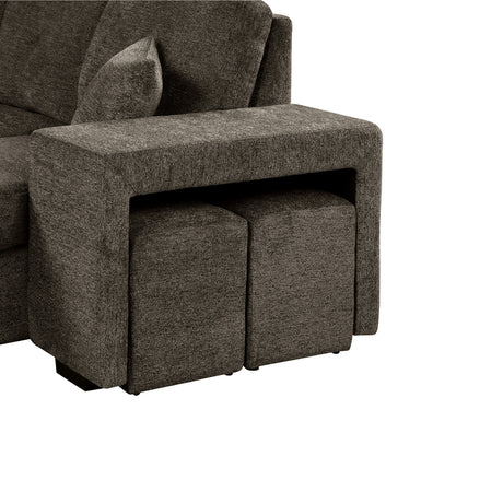 Reversible Sleeper Sectional Sofa Bed with Side Shelf and 2 Stools, Pull-Out L-Shaped Sofa Bed, Corner Sofa-Bed with Storage Chaise, Knox Charcoal Velvet - sold by Home Elegance USA