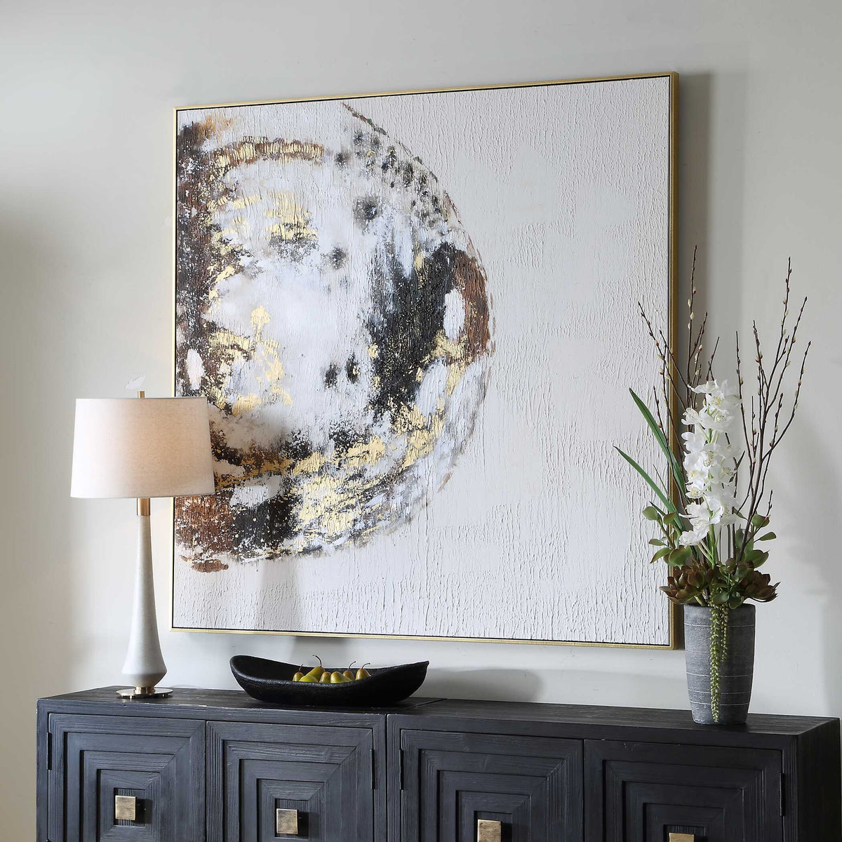Moon Landing Hand Painted Abstract Art Black / Brown / Gold / Gray / White - Gold / White by Uttermost - View 3