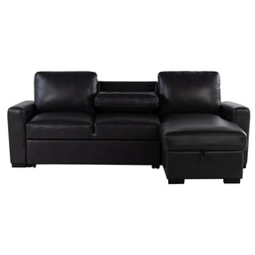 Montero Charcoal-Black Complete Sofabed with Pull-Out Bed, Wood Frame, Semi-Firm Seating, Drop-Down Table, USB and Cup Holders, Storage Chaise - sold by Home Elegance USA