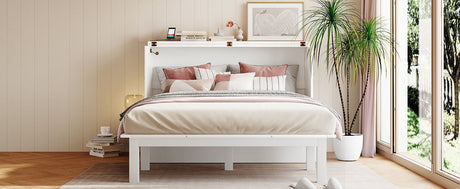 Queen Size Murphy Bed with USB Port and removable Shelves on Each Side,White - Home Elegance USA