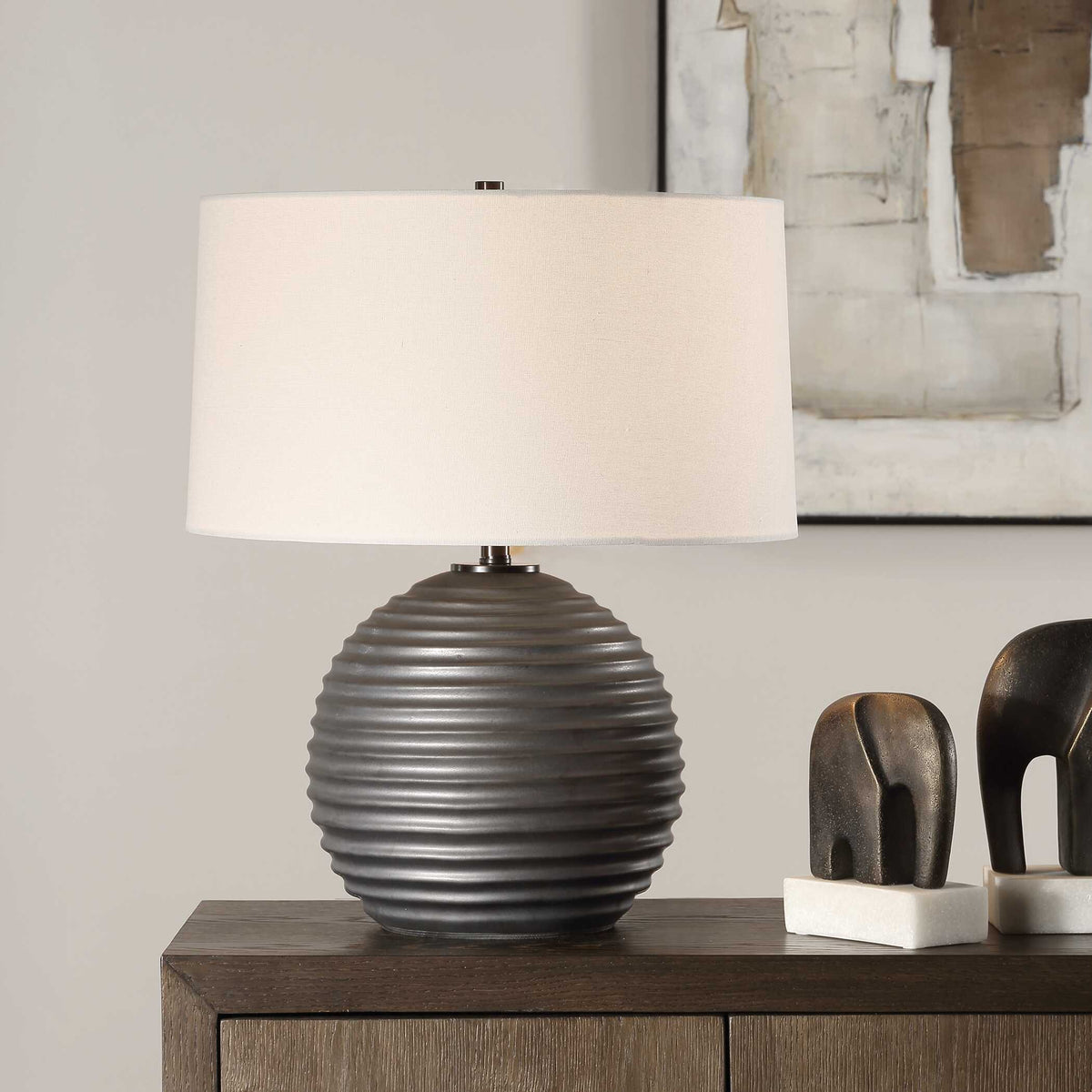 Chelsom Ribbed Table Lamp - Gray by Uttermost - View 2
