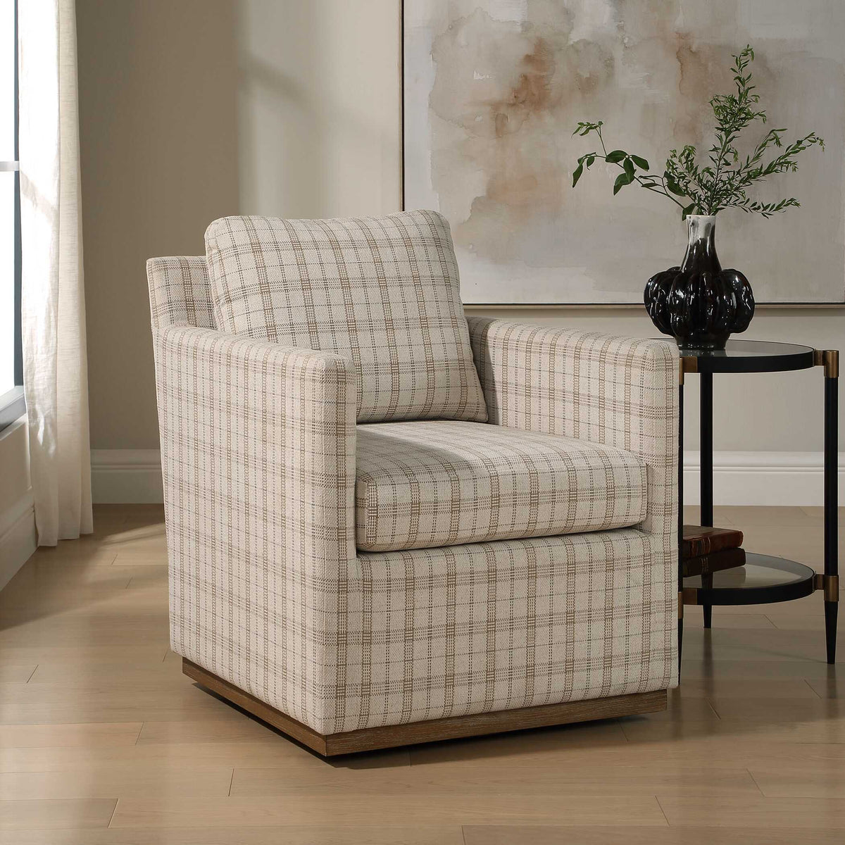 Basie Casual Linen Swivel Chair White - Beige by Uttermost - View 3