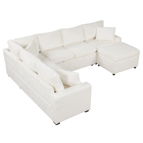 Cream Tweed Chenille Sectional Sofa with Pull-out Bed and Storage Ottoman, 112.2' for Living Room - sold by Home Elegance USA