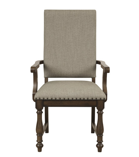 Traditional 5pc Dining Set Table with Extension Leaf and 4 Side Chairs Beige Fabric Upholstered Nailhead Trim Brown Classic Dining Room Furniture - sold by Home Elegance USA