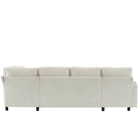 Convertible U-Shaped Sofa Bed with Storage, Cup Holders and Charging Ports, Beige Chenille, 109.9' - sold by Home Elegance USA