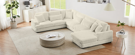 Modern Oversized U-shaped Sectional Sofa with Chaise Lounge in Beige Corduroy, 129' - sold by Home Elegance USA