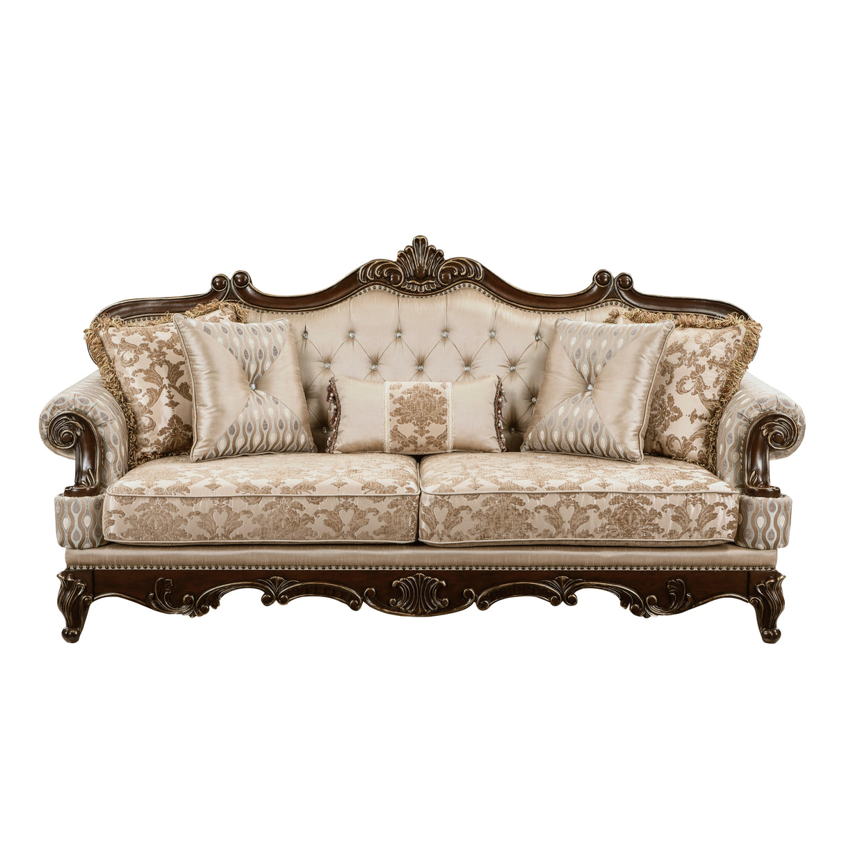 Formal Traditional Luxury Sofa Cherry Finish with Gold Tipping Solid Wood Living Room Furniture 1pc