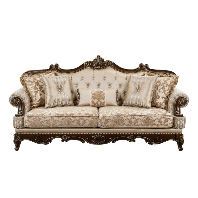 Formal Traditional Luxury Sofa Cherry Finish with Gold Tipping Solid Wood Living Room Furniture 1pc