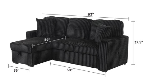 Plush Sectional Sofa W/ Pull Out Sleeper made with Velvet fabric- Black (CA Warehouse inventory) - sold by Home Elegance USA