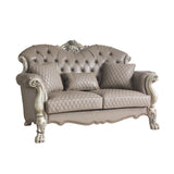 Acme - Dresden Loveseat W/3 Pillows 58176 Synthetic Leather & Vintage Bone White Finish