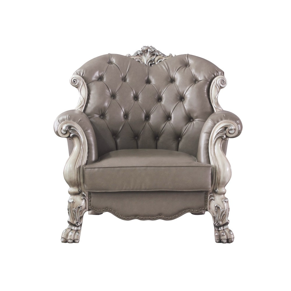 Acme - Dresden Chair W/Pillow 58177 Synthetic Leather & Vintage Bone White Finish