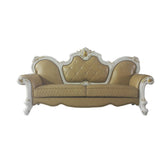 Acme - Picardy Sofa W/5 Pillows 58210 Butterscotch Synthetic Leather & Antique Pearl Finish