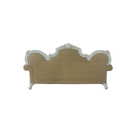 Acme - Picardy Sofa W/5 Pillows 58210 Butterscotch Synthetic Leather & Antique Pearl Finish