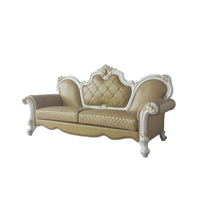 Acme - Picardy Sofa W/5 Pillows 58210 Butterscotch Synthetic Leather & Antique Pearl Finish