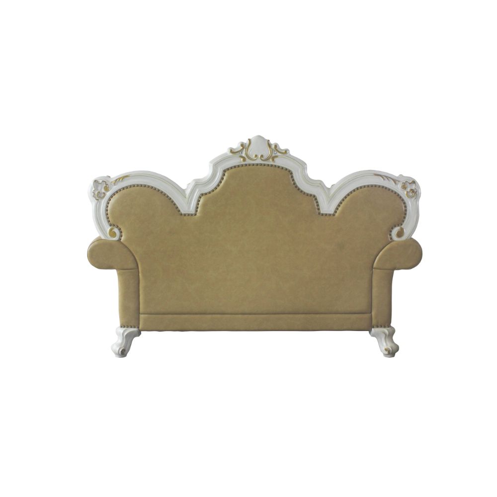 Acme - Picardy Loveseat W/3 Pillows 58211 Butterscotch Synthetic Leather & Antique Pearl Finish