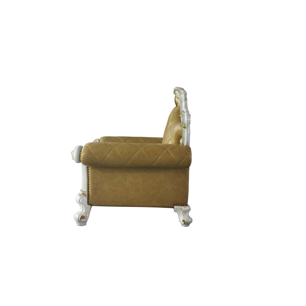 Acme - Picardy Chair W/Pillow 58212 Butterscotch Synthetic Leather & Antique Pearl Finish