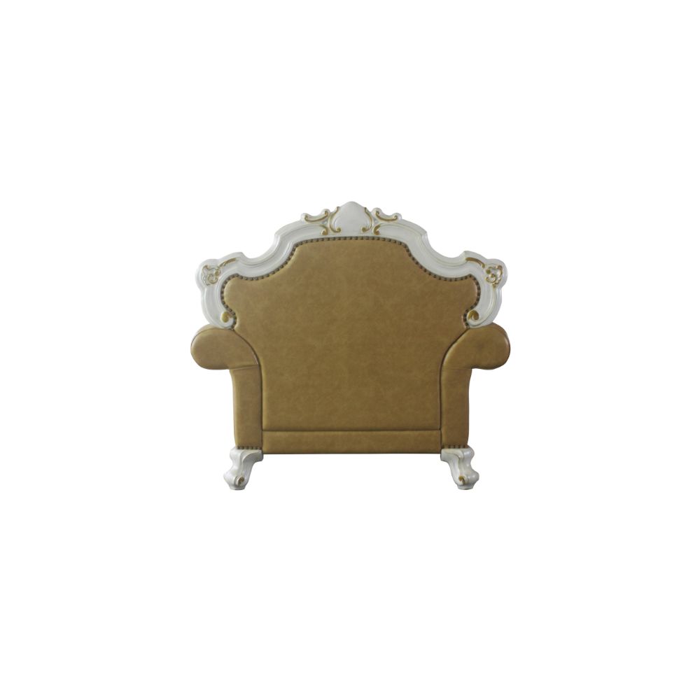 Acme - Picardy Chair W/Pillow 58212 Butterscotch Synthetic Leather & Antique Pearl Finish