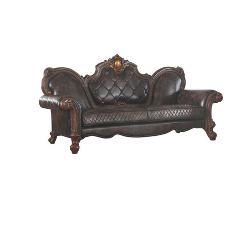 Acme - Picardy Sofa W/3 Pillows 58221 Synthetic Leather & Honey Oak Finish