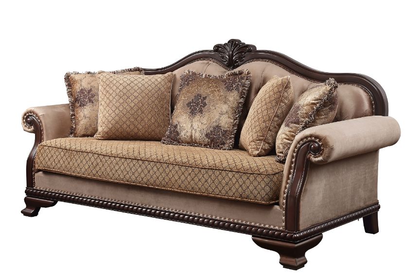 Acme - Chateau De Ville Sofa W/5 Pillows (Same Lv01588) 58265 Fabric & Espresso Finish