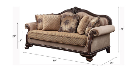 Acme - Chateau De Ville Sofa W/5 Pillows (Same Lv01588) 58265 Fabric & Espresso Finish