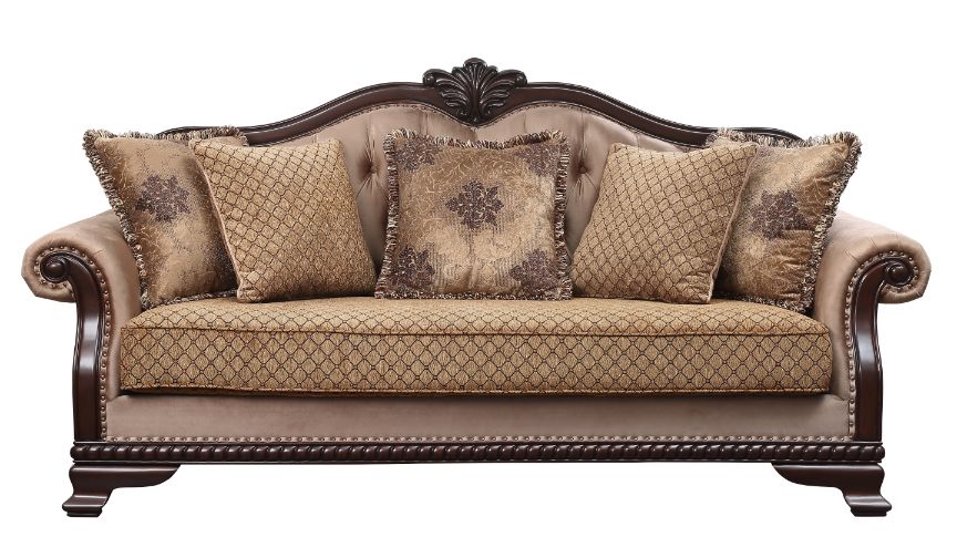 Acme - Chateau De Ville Sofa W/5 Pillows (Same Lv01588) 58265 Fabric & Espresso Finish