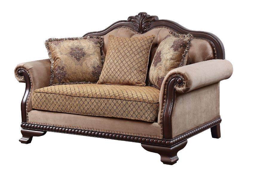 Acme - Chateau De Ville Loveseat W/3 Pillows(Same Lv01589) 58266 Fabric & Espresso Finish