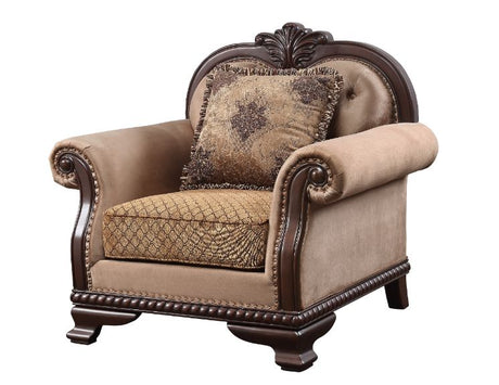 Acme - Chateau De Ville Chair W/Pillow(Same Lv01590) 58267 Fabric & Espresso Finish