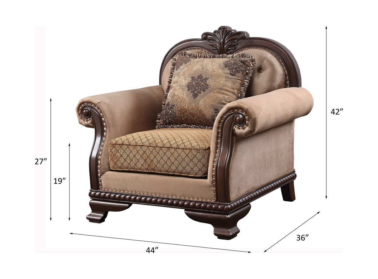 Acme - Chateau De Ville Chair W/Pillow(Same Lv01590) 58267 Fabric & Espresso Finish