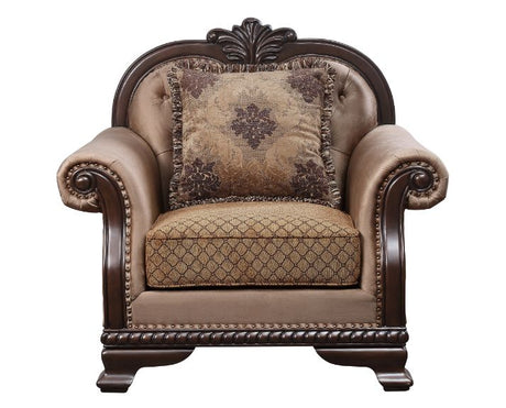 Acme - Chateau De Ville Chair W/Pillow(Same Lv01590) 58267 Fabric & Espresso Finish