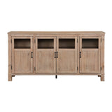 Wooden cabinet with glass doors on a white background