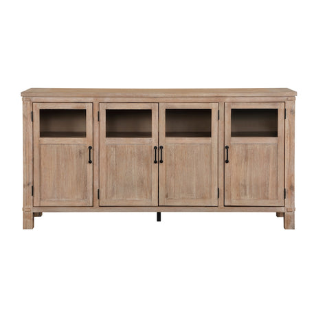 Wooden cabinet with glass doors on a white background